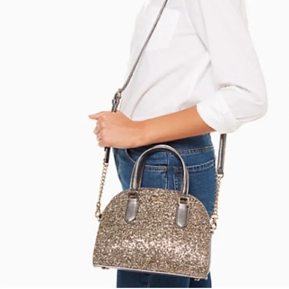 Kate Spade Mini Riley Crossbody Purse Laurel Way Glitter Satchel Gunmetal NWOT Bags